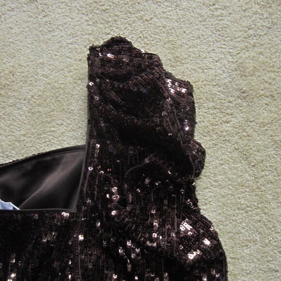 NWT JONATHAN SIMKHAI Size 2 Sable Sequined Square Neck Puff Sleeve Top - Picture 6 of 11